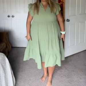 Green Ruffle Midi